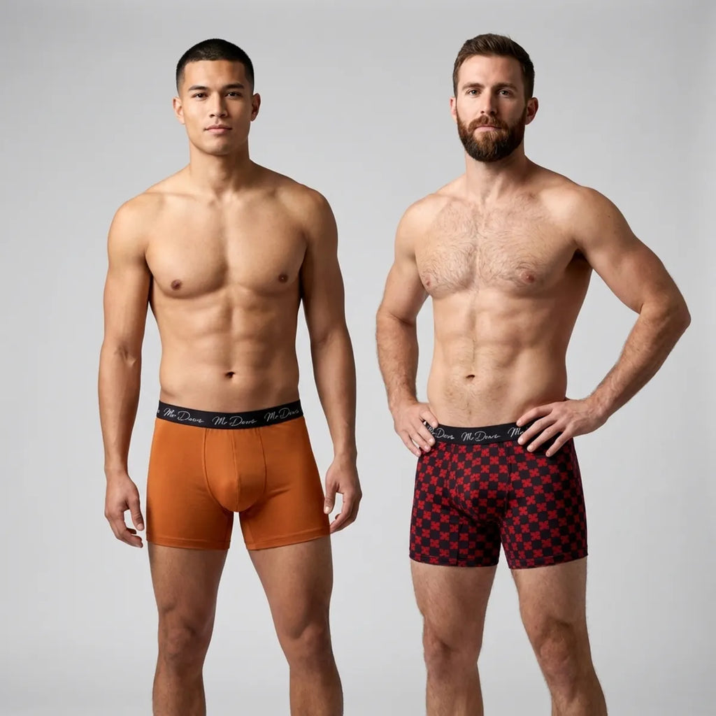 Mr. Dows Men's Performance Boxer Briefs – Red Check & Burnt Caramel (Pack of 2)