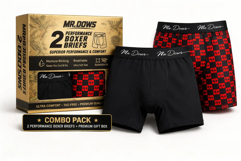 Mr. Dows Men's Performance Boxer Briefs – Black & Red Check (Pack of 2)