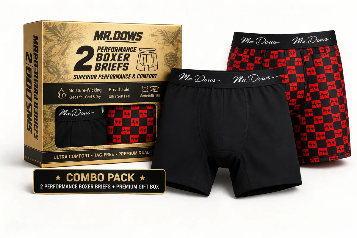 Mr. Dows Men's Performance Boxer Briefs – Black & Red Check (Pack of 2)