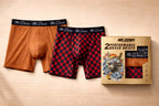Mr. Dows Men's Performance Boxer Briefs – Red Check & Burnt Caramel (Pack of 2)