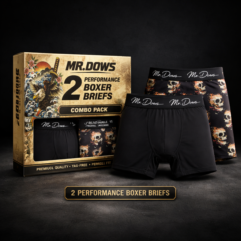 Mr. Dows Men's Performance Boxer Briefs – White Pattern & Skull Print (Pack of 2)