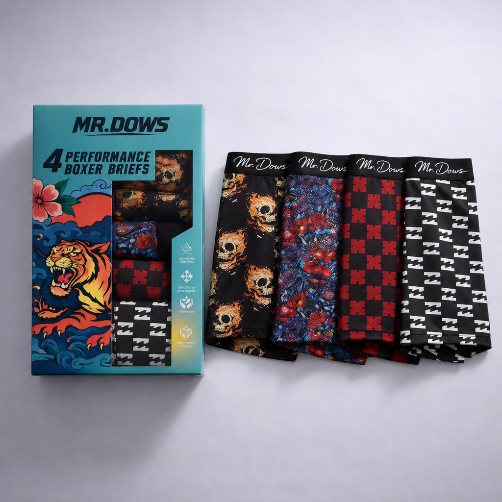 Mr. Dows Men's Performance Boxer Briefs – Printed (Pack of 4)