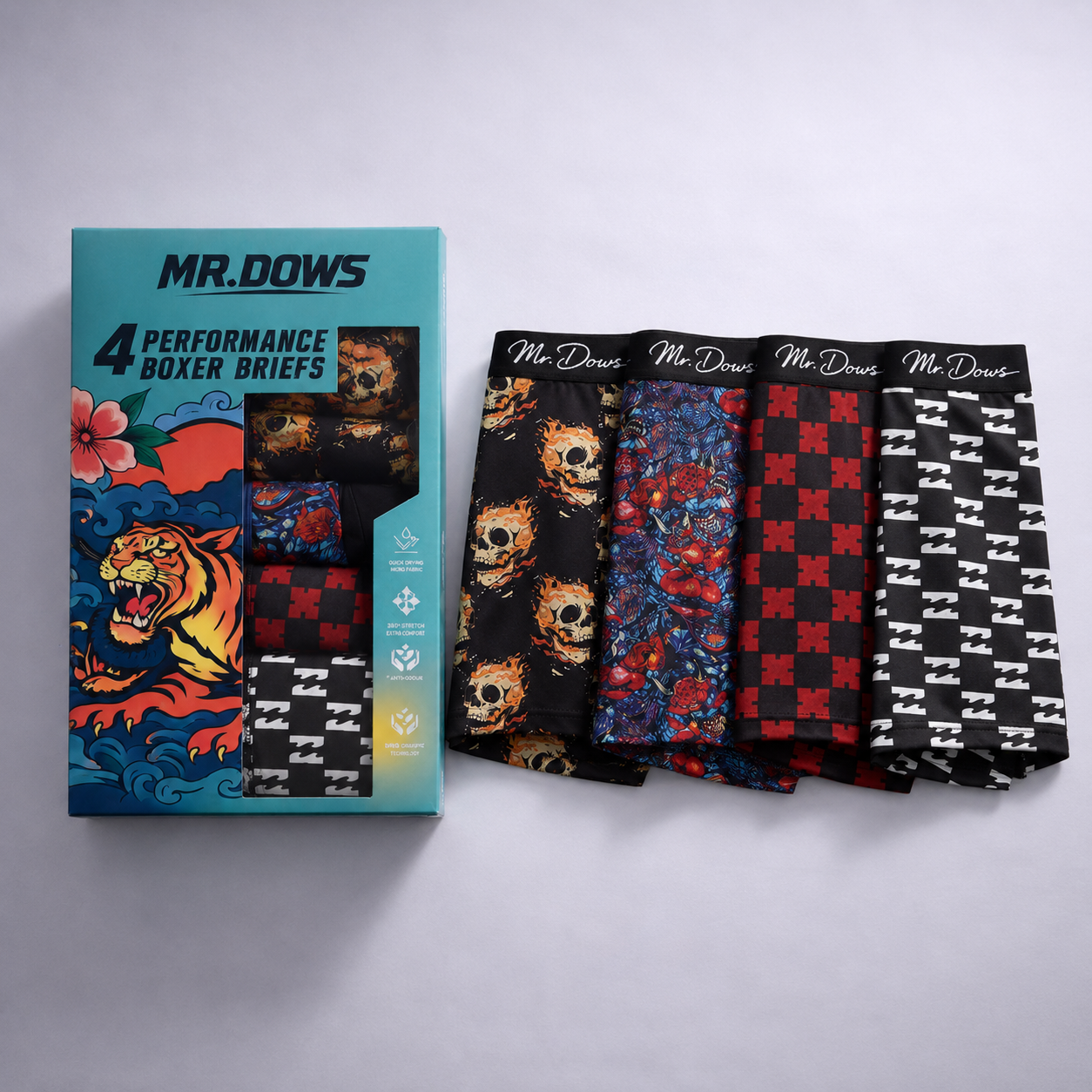 Mr. Dows Men's Performance Boxer Briefs – Printed (Pack of 4)