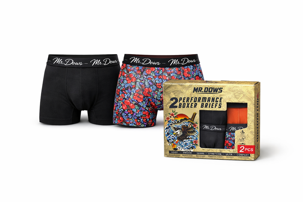 Mr. Dows Men's Performance Boxer Briefs – Black & Multicolor Devil (Pack of 2)