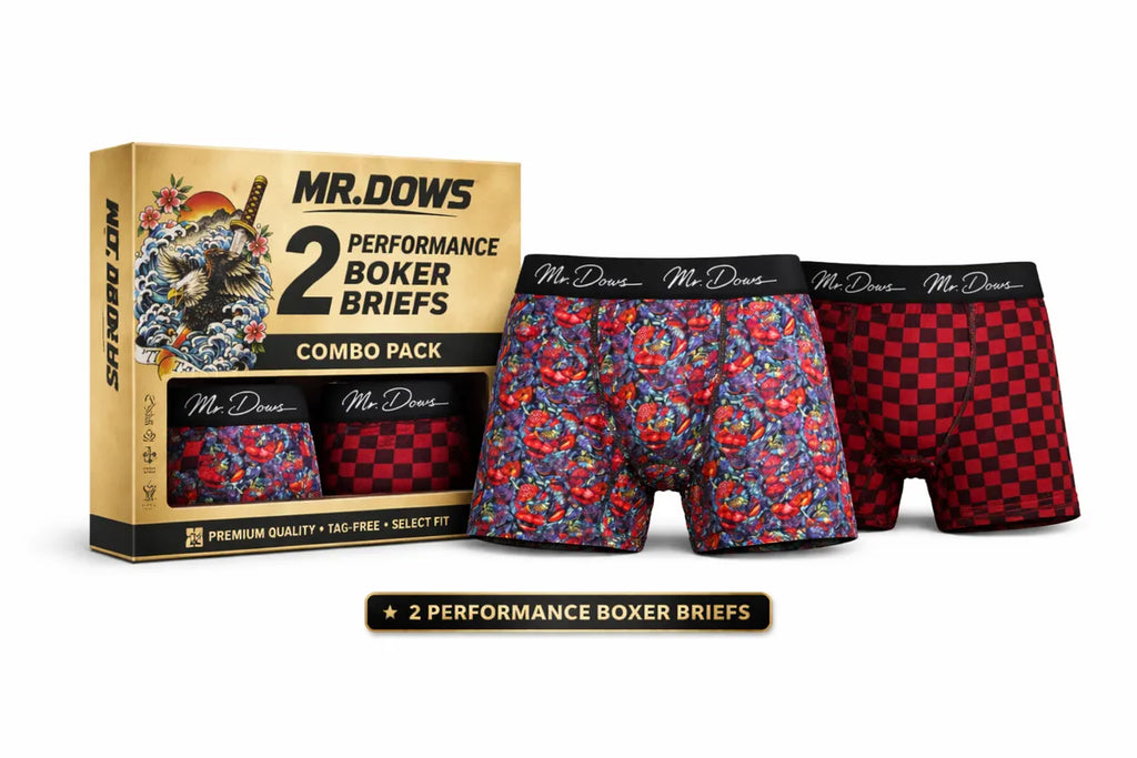 Mr. Dows Men's Performance Boxer Briefs – Multicolor Devil & Red Check (Pack of 2)