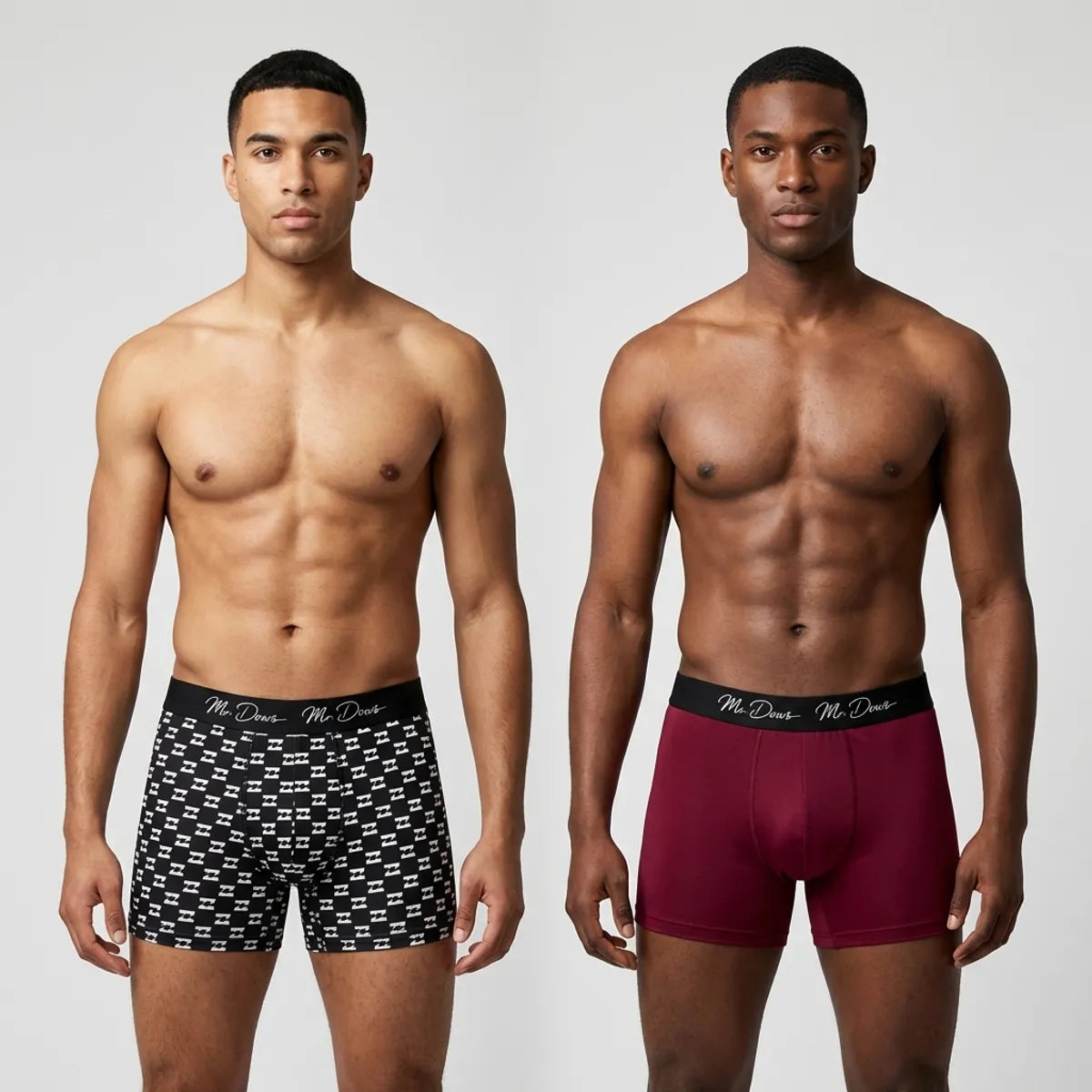 Mr. Dows Men's Performance Boxer Briefs – White Pattern & Maroon (Pack of 2)