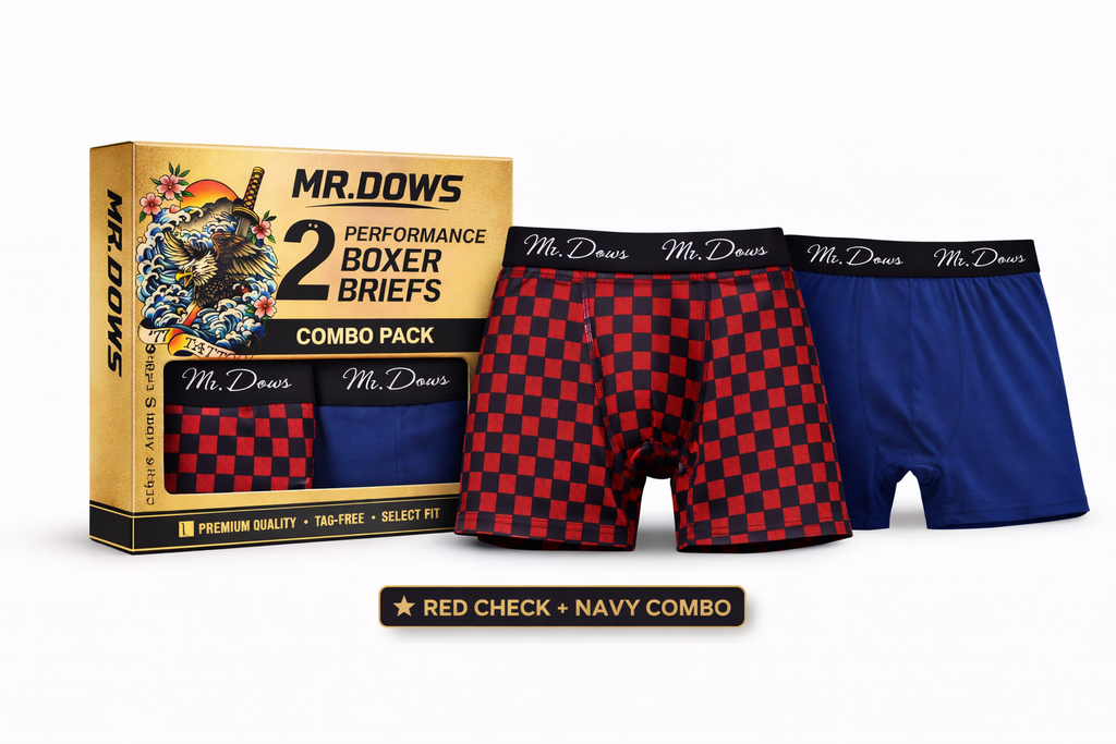 Mr. Dows Men's Performance Boxer Briefs – Navy & Red Check (Pack of 2)