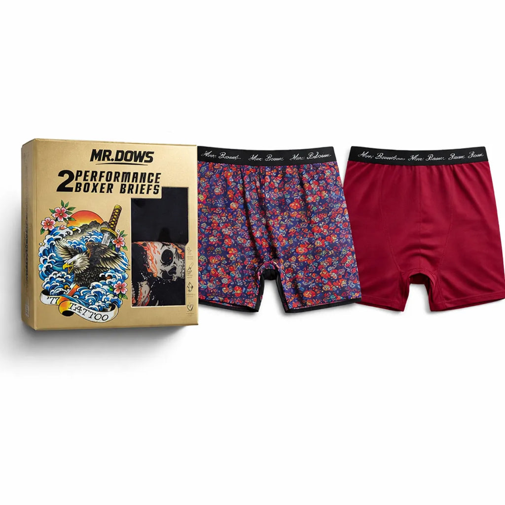Mr. Dows Men's Performance Boxer Briefs – Maroon & Multicolor Devil (Pack of 2)