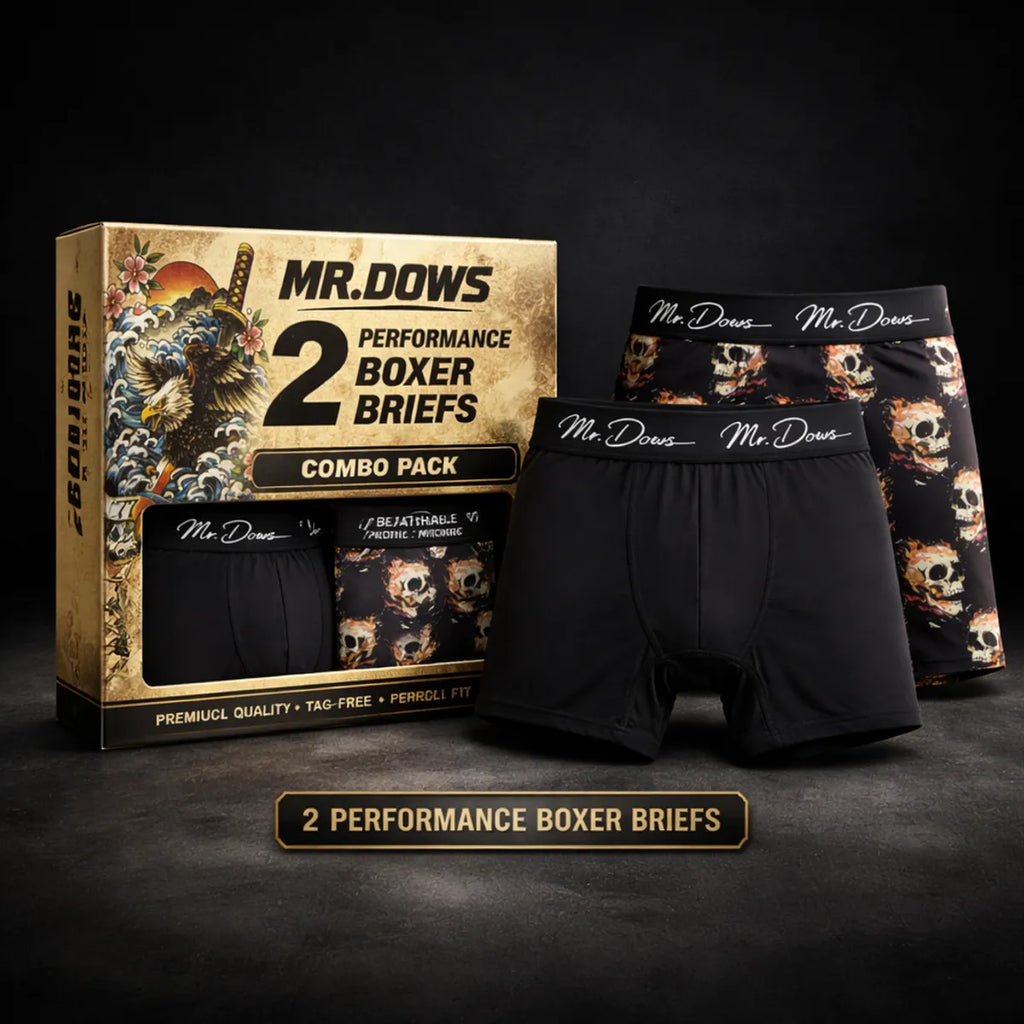 Mr. Dows Men's Performance Boxer Briefs – Black & Skull Print (Pack of 2)