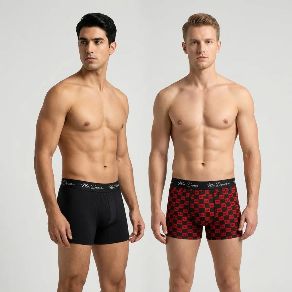 Mr. Dows Men's Performance Boxer Briefs – Black & Red Check (Pack of 2)