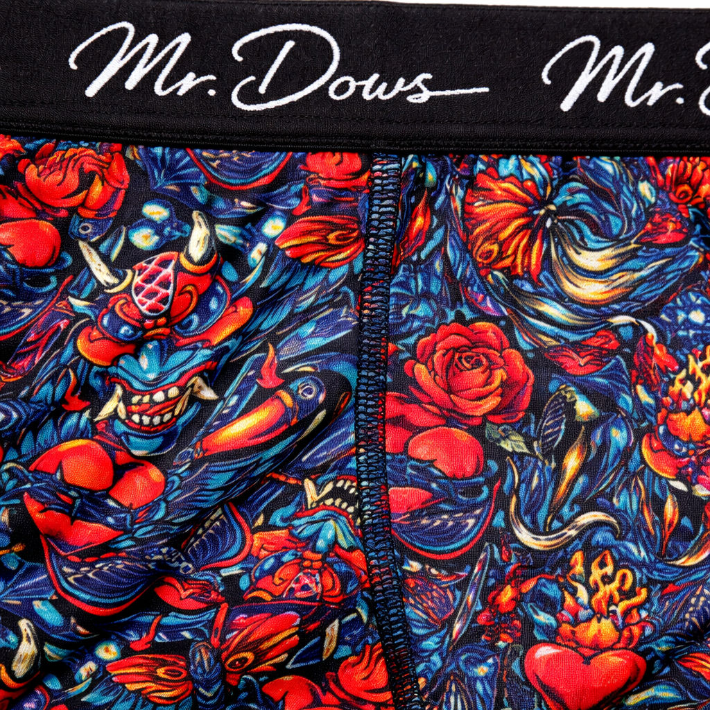 Mr. Dows Men's Performance Boxer Briefs – White Pattern & Multicolor Devil (Pack of 2)