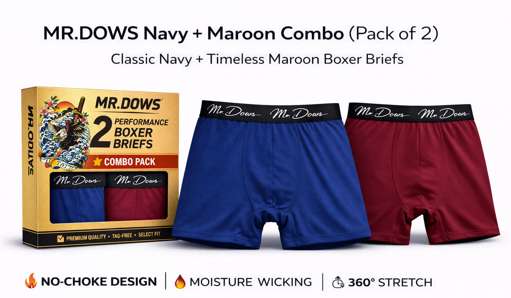 Mr. Dows Men's Performance Boxer Briefs – Navy & Maroon (Pack of 2)
