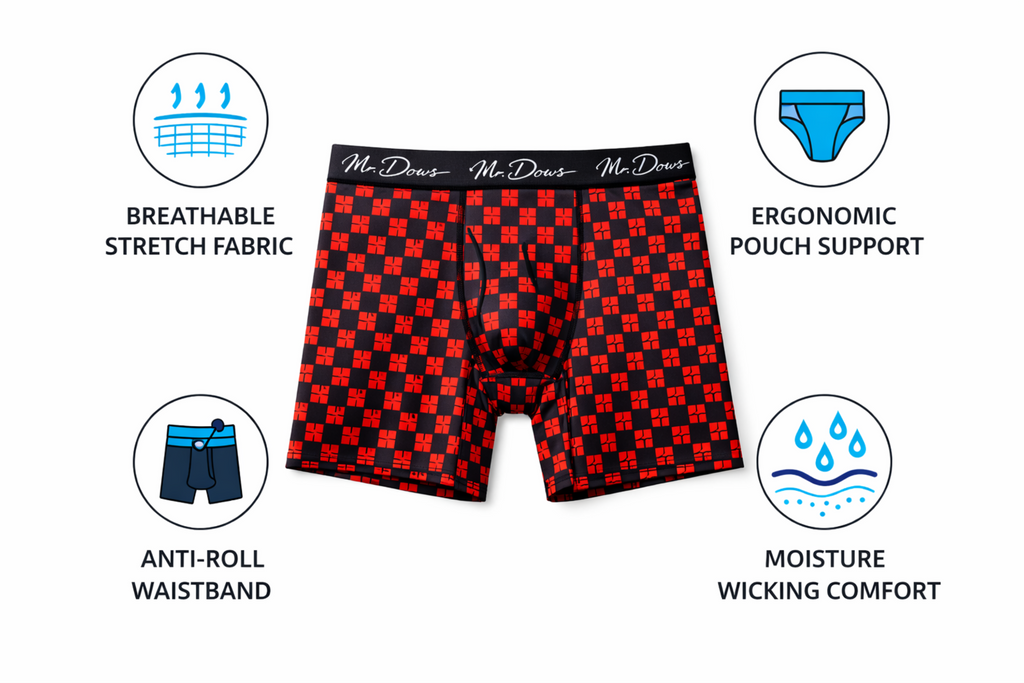 Mr. Dows Men's Performance Boxer Briefs – Maroon & Red Check (Pack of 2)
