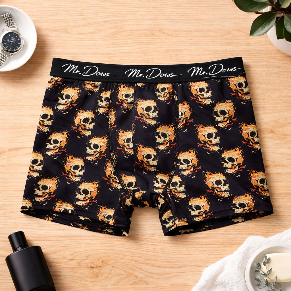 Mr. Dows Men's Performance Boxer Briefs – Red Check & Skull Print (Pack of 2)