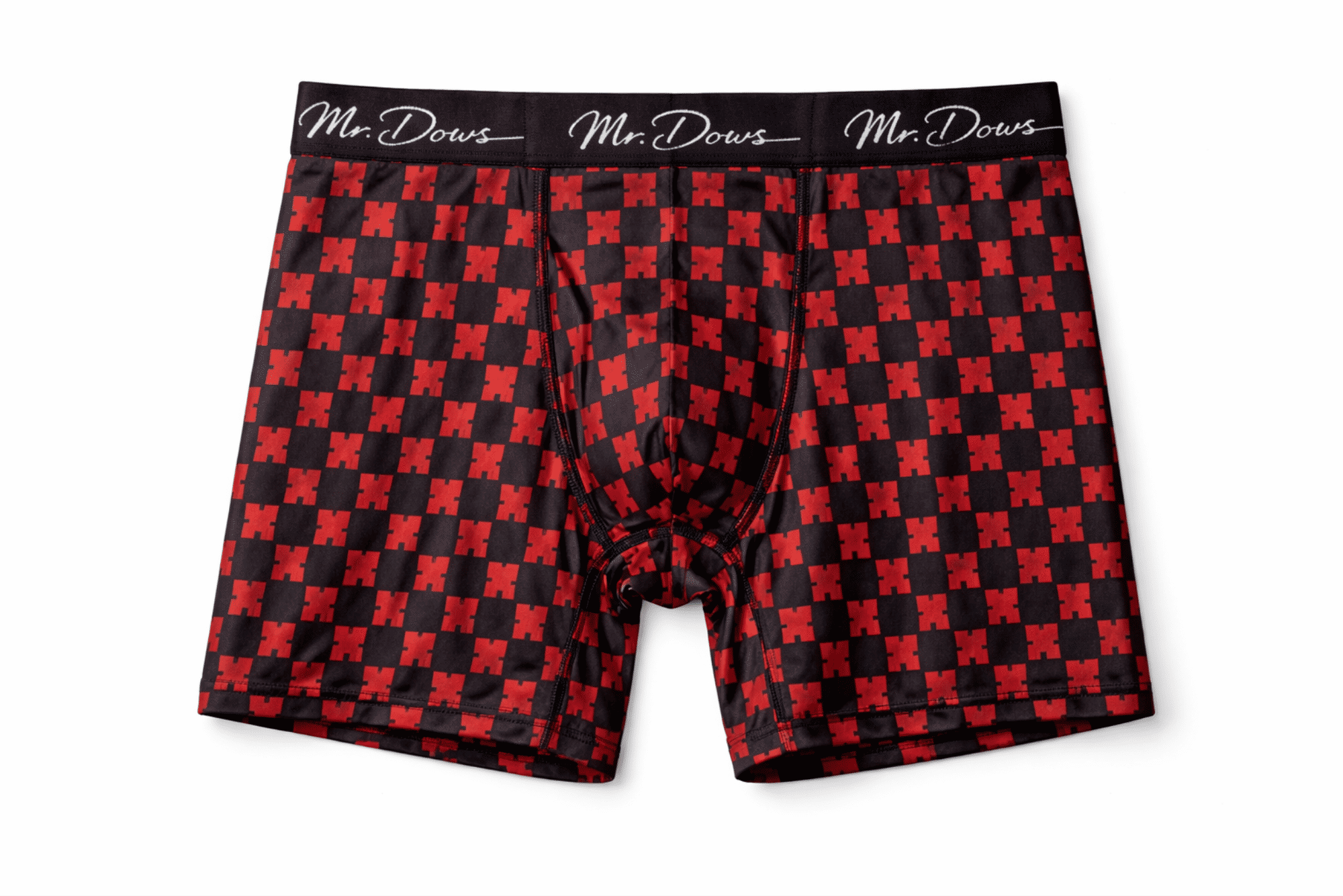 Mr. Dows Men's Performance Boxer Briefs – White Pattern & Red Check (Pack of 2)