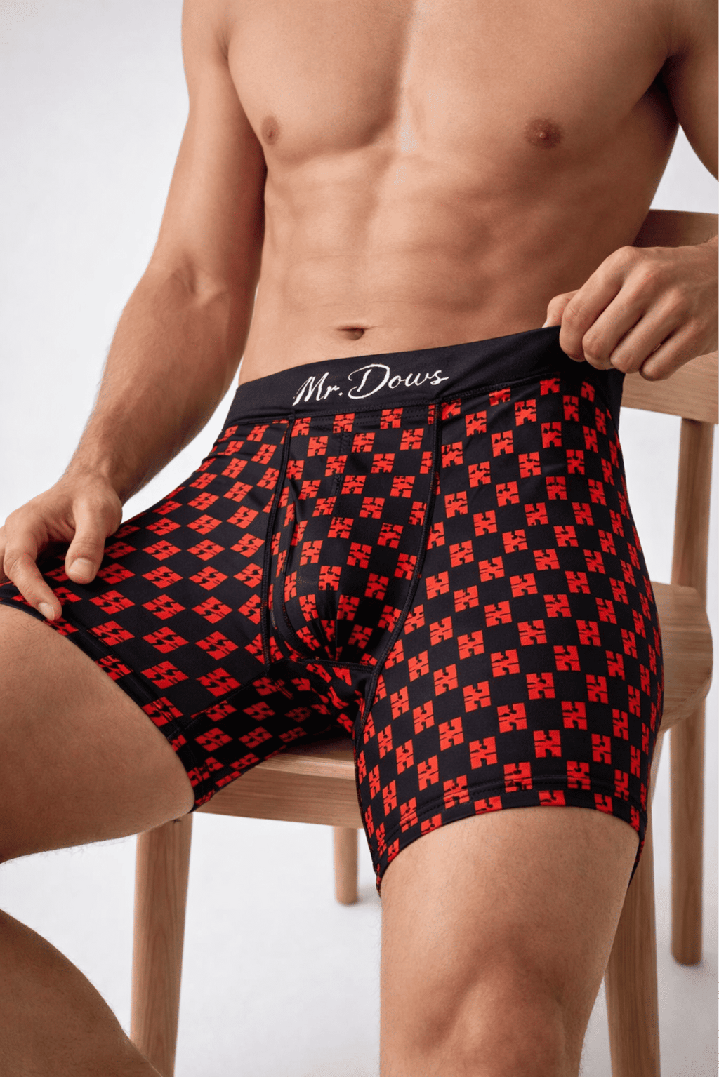 Mr. Dows Men's Performance Boxer Briefs – White Pattern & Red Check (Pack of 2)