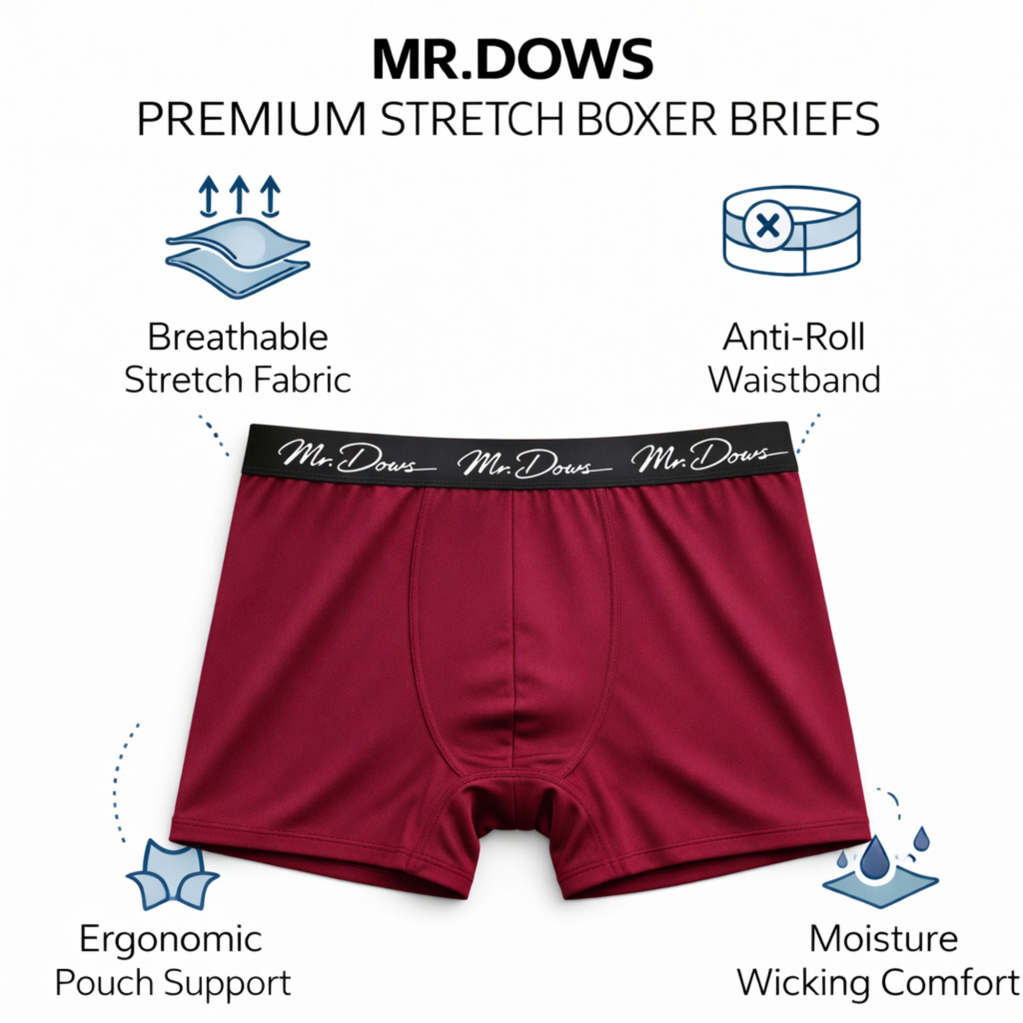 Mr. Dows Men's Performance Boxer Briefs – White Pattern & Maroon (Pack of 2)