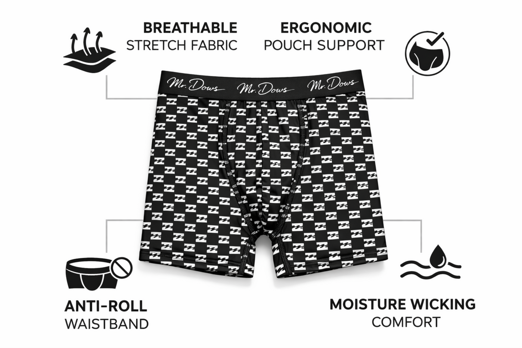 Mr. Dows Men's Performance Boxer Briefs – White Pattern & Navy (Pack of 2)