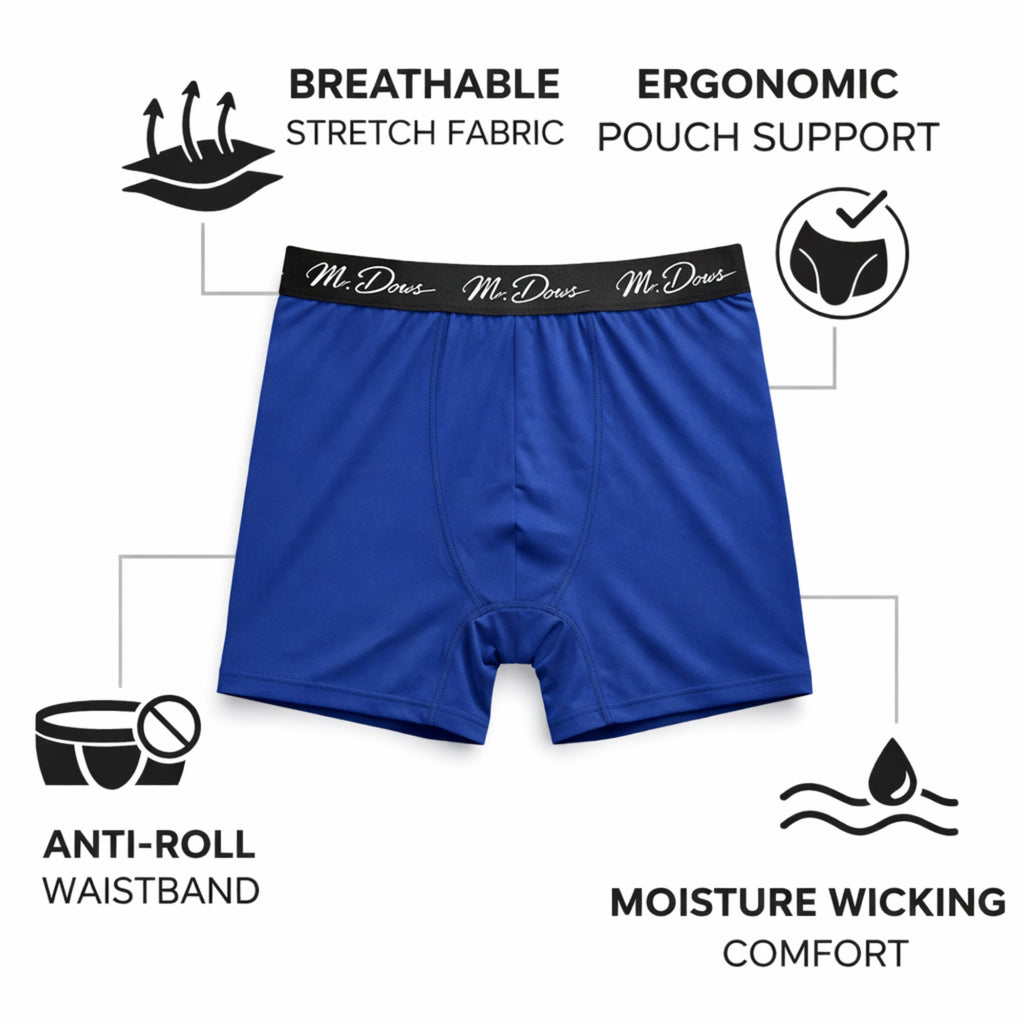 Mr. Dows Men's Performance Boxer Briefs – White Pattern & Navy (Pack of 2)