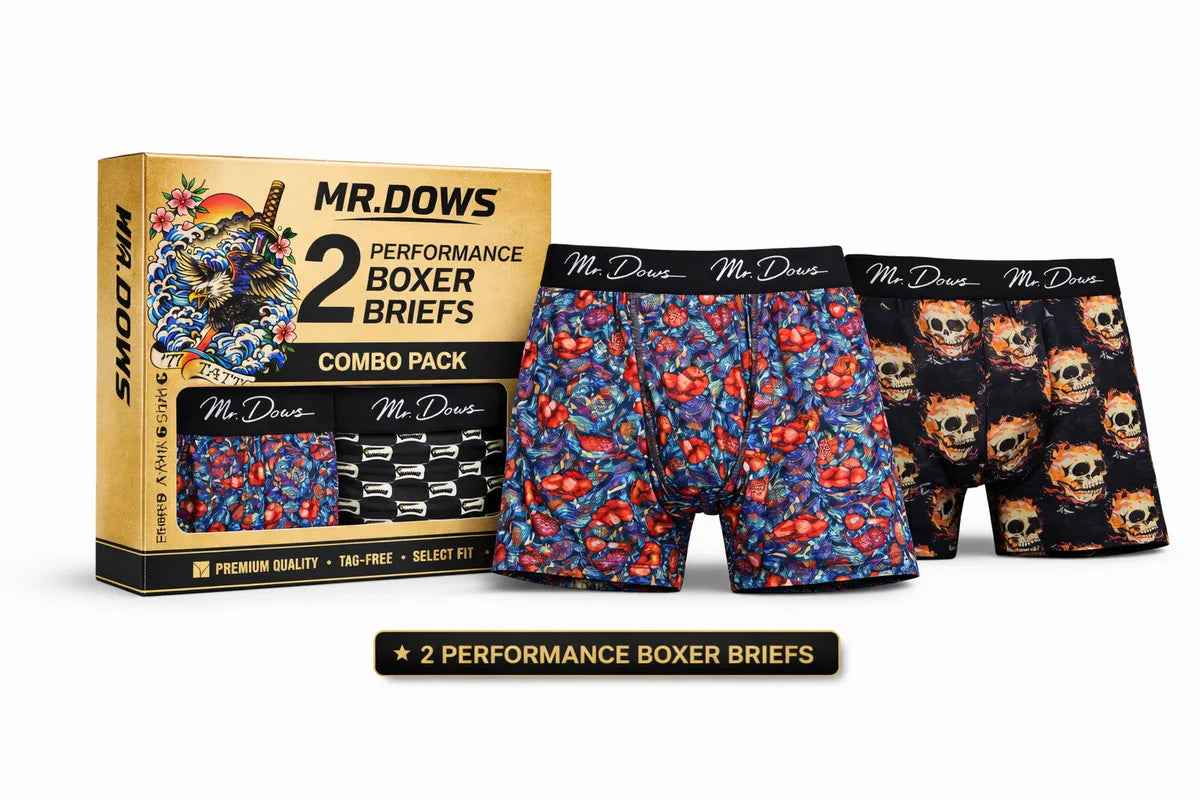 Mr. Dows Men's Performance Boxer Briefs – Multicolor Devil & Skull Print (Pack of 2)