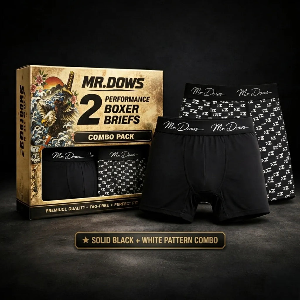 Mr. Dows Men's Performance Boxer Briefs – Black & White Pattern (Pack of 2)